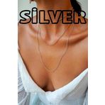 Kadın Üçlü Şeri Zincir Kolye Silver Katmanlı Kolye Choker Uzun Çoklu Kolye - 8