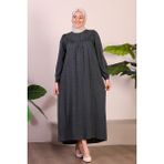 Kadın Uzun Buyuk Beden Anne Elbise Yazlik Tesettur Giyim - Füme - 5XL