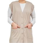 Kadın Uzun Cepli Düğmeli Penye Anne Tunik Yelek (krem, 2xl)