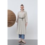 Kadın Uzun Kemer Detaylı Gömlek Elbise - 20629ELB - BEIGE