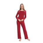 Kadın Uzun Kol Bisiklet Yaka Dantelli Viskon Bordo Pijama Takımı C8T3N5O-048 BORDO M