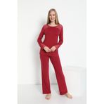 Kadın Uzun Kol Bisiklet Yaka Dantelli Viskon Bordo Pijama Takımı C8T3N5O-048 BORDO XL