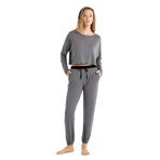 Kadın Uzun Kol Gri Viskoz Pijama Takım C8T7N4O06 GRİ M