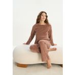 Kadın Uzun Kol Kadife Kahve Pijama Takım C3T9N1O61 KAHVE S