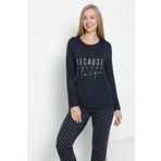 Kadın Uzun Kol Lacivert Pijama Takımı C2T5N2O-048 LACİVERT M
