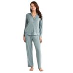 Kadın Uzun Kol Önden Düğmeli Yeşil Pijama Takım C8T0N7O9 YEŞİL