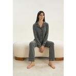 Kadın Uzun Kol Triko Önden Düğmeli Gri Melanj Pijama Takım C1T8N9O51 GRİ MELANJ S