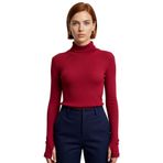Kadın Uzun Kollu Balıkçı Yaka Crop Bluz Esnek Örme Kumaş Detaylı Basic Siluet Kış Koleksiyonu_Bordo-S