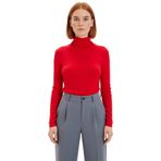 Kadın Uzun Kollu Balıkçı Yaka Crop Bluz Esnek Örme Kumaş Detaylı Basic Siluet Kış Koleksiyonu_Kırmızı-2XS