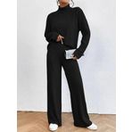 Kadın Uzun Kollu Balıkçı Yaka şardonlu Bluz Ve Pantolon Ikili Takım L-XL