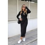 Kadın Uzun Kollu Bisiklet Yaka Belden çapraz Bağlamalı Yandan Yırtmaçlı Uzun Viskon Iki Iplik