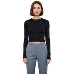 Kadın Uzun Kollu Bisiklet Yaka Fitted Bordo Çizgili Örme Bluz Esnek Viskon Kumaş Kışlık Kaliteli_Siyah-001-XL