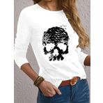 Kadın Uzun Kollu Bisiklet Yaka Kurukafa Desenli Viskon Bluz 2XL-3XL