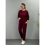 Kadın Uzun Kollu Bisiklet Yaka Viskon Iki Iplik Bluz ve Pantolon Ikili Takım - Bordo - S - M