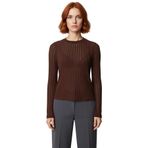 Kadın Uzun Kollu Bordo Triko Görünümlü Bluz Fitted Kalıp Bisiklet Yaka Örme Kumaş Cool Ve Comfort_Koyu Kahverengi-XS