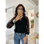 Kadın Uzun Kollu Göğüs Pencere Detay Yaka Boğazlı Kolları Tüllü Sandy Bluz L-XL