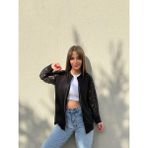Kadın Uzun Kollu Kolları Dantel Detay Önden Fermuarlı Viskon Iki Iplik Ceket - Siyah - L - XL