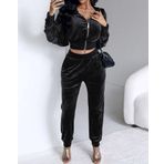 Kadın Uzun Kollu önden Fermuarlı Krop Kadife Ceket Ve Pantolon Ikili Takım 2XL-3XL
