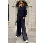 Kadın Uzun Kollu Sweatshirt, Bol Paça Beli Lastikli Cepli Pantolon - Alt & Üst Takım 3485500 Siyah 40