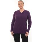 Kadın Uzun Kollu Triko Kazak Bluz Penye Anne Merdiven Yaka Kışlık Mevsimlik Dört Mevsim - Koyu Mor - 2XL
