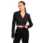 Kadın Uzun Kollu V Yaka Crop Boy Siyah Ceket UF3075D4836-88000