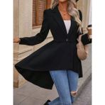 Kadın Uzun Kollu Yakalı Önden Düğmeli Uzun Atlas Blazer Ceket - Yeşil
