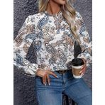 Kadın Uzun Kollu Yarı Balıkçı Yaka Desenli Süprem Bluz 2XL-3XL
