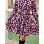 Kadın Uzun Kollu Yarı Balıkçı Yaka Leopar Desenli Modal Mini Elbise