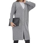 Kadın Uzun Triko Mevsimlik Cepli Düğmeli Likralı Hırka (gri, 2xl)