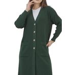 Kadın Uzun Triko Mevsimlik Cepli Düğmeli Likralı Hırka (yeşil, 3xl)