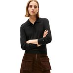 Kadın V Polo Yaka Uzun Kol Regular Fit Pamuklu Düz Siyah Kazak WW0WW47410-BDS