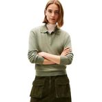 Kadın V Polo Yaka Uzun Kol Regular Fit Pamuklu Düz Yeşil Kazak WW0WW47410-MTD