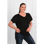 Kadın V Yaka Büyük Beden T-Shirt 1486-23 - Siyah - 7XL