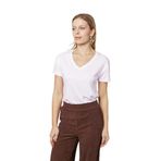 Kadın V Yaka Kısa Kol Likralı Span Kumaş Şık T-shirt Bluz-Beyaz