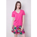 Kadın V Yaka Kısa Kol Likralı Span Kumaş Şık T-shirt Bluz-Fujya