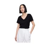 Kadın V Yaka Pamuklu Siyah T-Shirt
