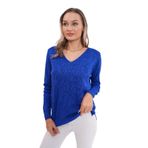 Kadın V Yaka Simli Kazak 12777 BGL-ST04101 SAKS MAVİ M/L