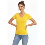 Kadın V Yaka Slim Fit Likralı Tişört - Sarı