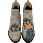Kadın Vegan Deri Bej Bilekte Bot - A Flower From The Past Frida Kahlo Tasarım - Renkli