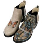Kadın Vegan Deri Bej Bilekte Bot - Moths And Butterflies Tasarım - Renkli
