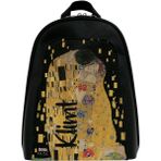 Kadın Vegan Deri Siyah Sırt Çantası - Gustav Klimt The Kiss Muse Tasarım - Standart