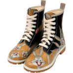 Kadın Vegan Deri Siyah Uzun Bot - Warner Bros Looney Tunes Double Trouble Tasarım - Renkli