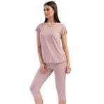 Kadın Vıscon Büyük Beden Kısa Kol Kaprili Pijama Takım, 409310