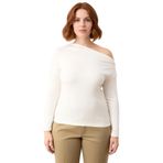 Kadın Viskon Ribana Basic Bluz Asimetrik Yaka Cool & Comfort Tarzı ile İlkbahar ve Sonbahar_Ekru-3XL