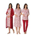 Kadın Vişne Hamile Lohusa Sabahlık Gecelik Pijama Takım 4'lü Set, L, B8016EF-19804IGP2716727