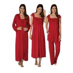 Kadın Vişne Pijama Takımı Gecelik Sabahlık Lohusa Hamile 4'lü Set, L, B2305EF-19804IGP264107
