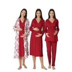 Kadın Vişne Uzun Kollu Pijama Takımı Gecelik Sabahlık Lohusa Hamile 4'lü Set, M, B8096EF-19804IGP264175