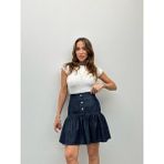 Kadın Volanlı Kısa Mavi Denim Kot Etek