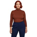 Kadın Vücuda Oturan Fitilli Dik Yaka Örme Bluz Büyük Beden Gündelik Konforlu ve Şık_Kahverengi-4XL