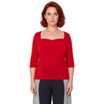Kadın Vücuda Oturan Kalp Yaka Bluz Polyester Elastan Kumaşlı Truvakar Kol Detaylı Günlük Şık Stil_Kırmızı-XL